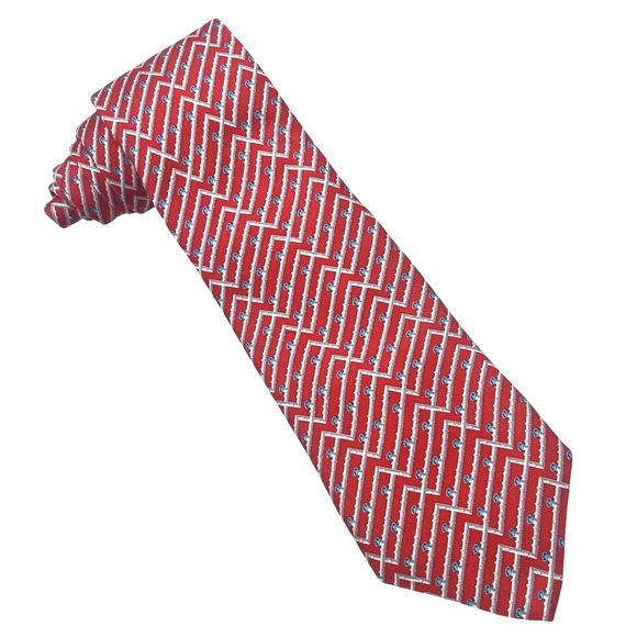 Vineyard Vines Tie Men's Red Silk Pipe Vinson & Elkins Pipes NAPE 2014 USA - Picture 1 of 6